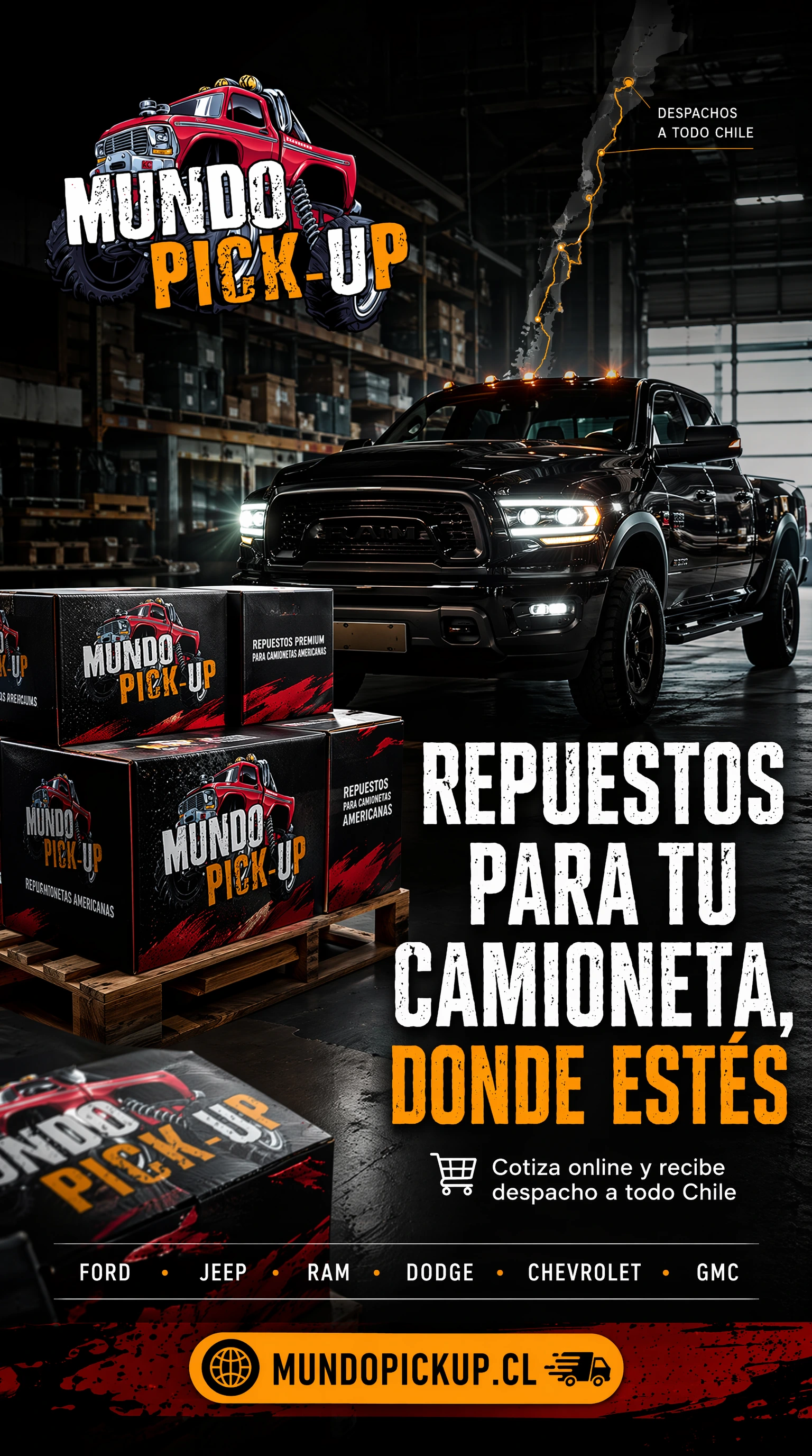 Repuestos para tu camioneta americana — Ford, Jeep, RAM, Dodge, Chevrolet, GMC · despacho a todo Chile · MundoPickup