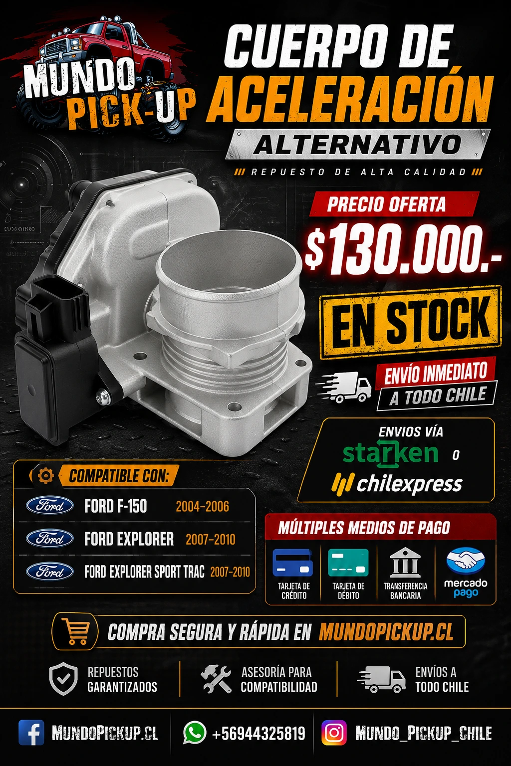 Cuerpo de aceleración alternativo para Ford F-150 y Explorer — en stock, envío a todo Chile · MundoPickup